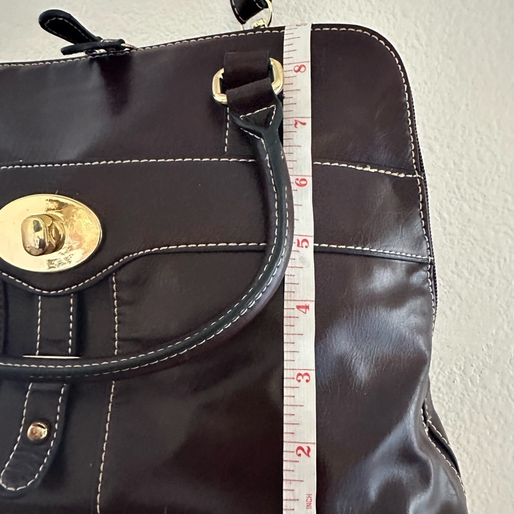 GIANI BERNINI Turnlock Glazed Dome Crossbody Leather Satchel, Wine - Picture 12 of 14